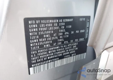 2013 Volkswagen Tiguan Se из США, поврежденный, VIN WVGBV3AX6DW570929